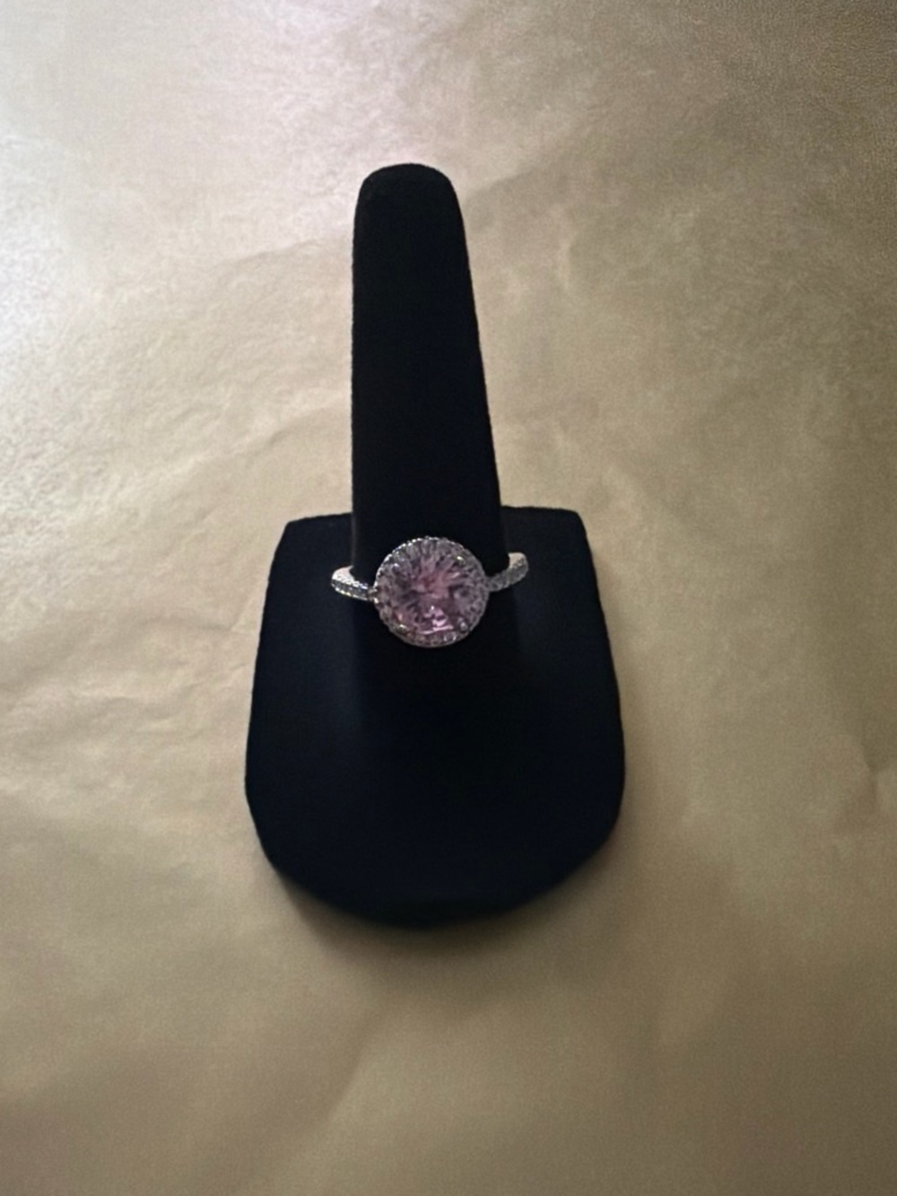Silver Halo Ring with Pink Center Stone